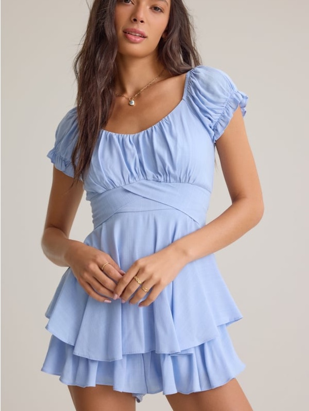 Altar'd State Haisley Double Layered Self-Tie Lined Romper Blue Size Large